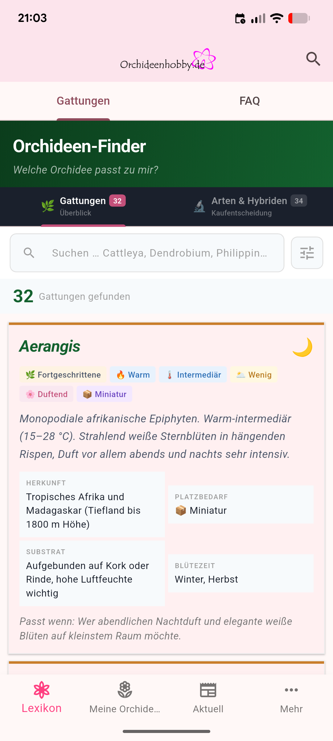 Orchideen-Finder in der Orchideenhobby.de-App mit Gattungen, Suche und Pflanzenprofilen