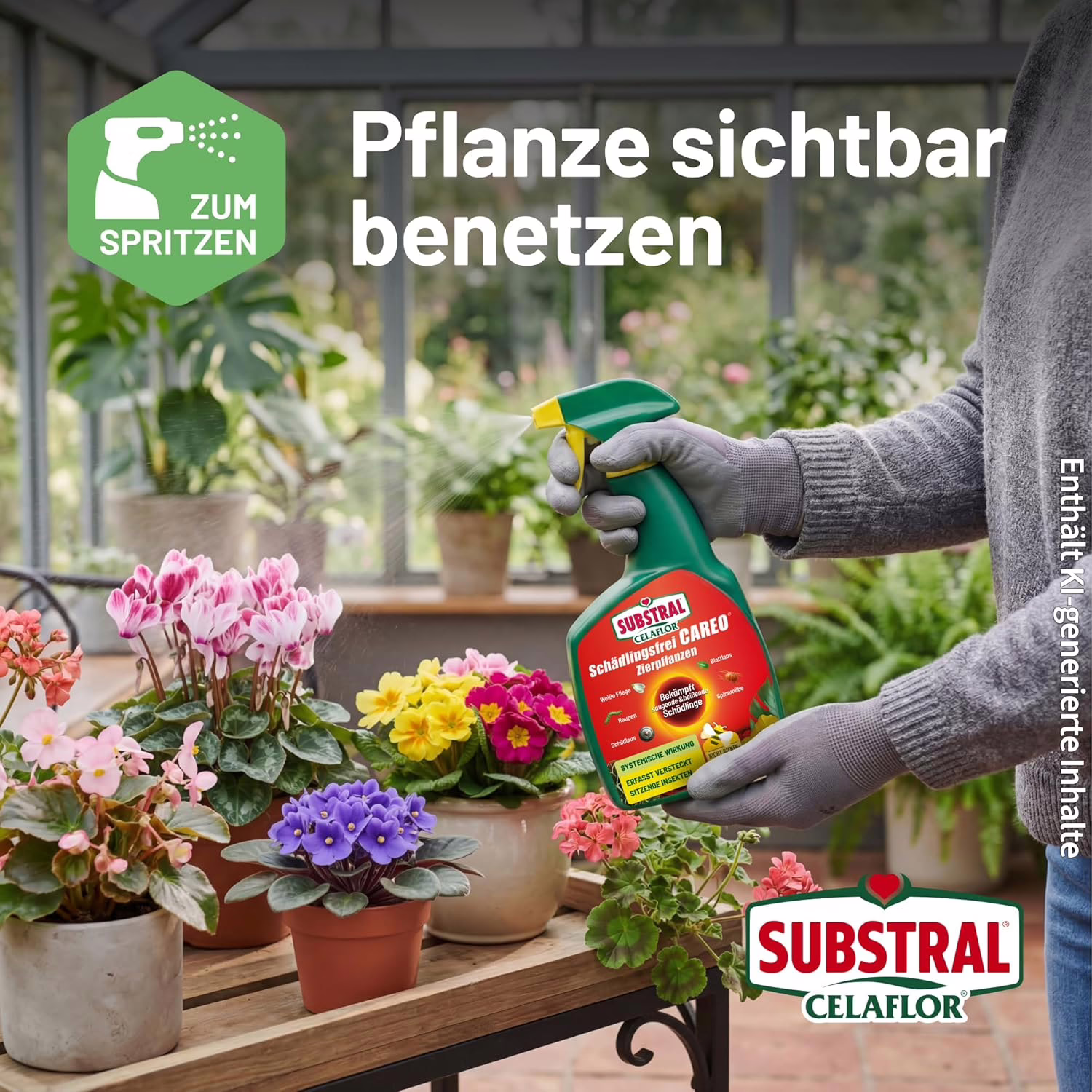 Substral Celaflor Schädlingsfrei Careo wird zur Benetzung auf Zierpflanzen gesprüht