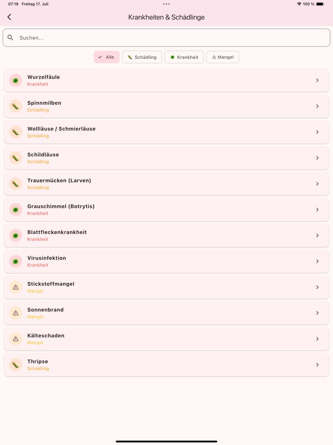 Lexikon für Krankheiten und Schädlinge an Orchideen in der App