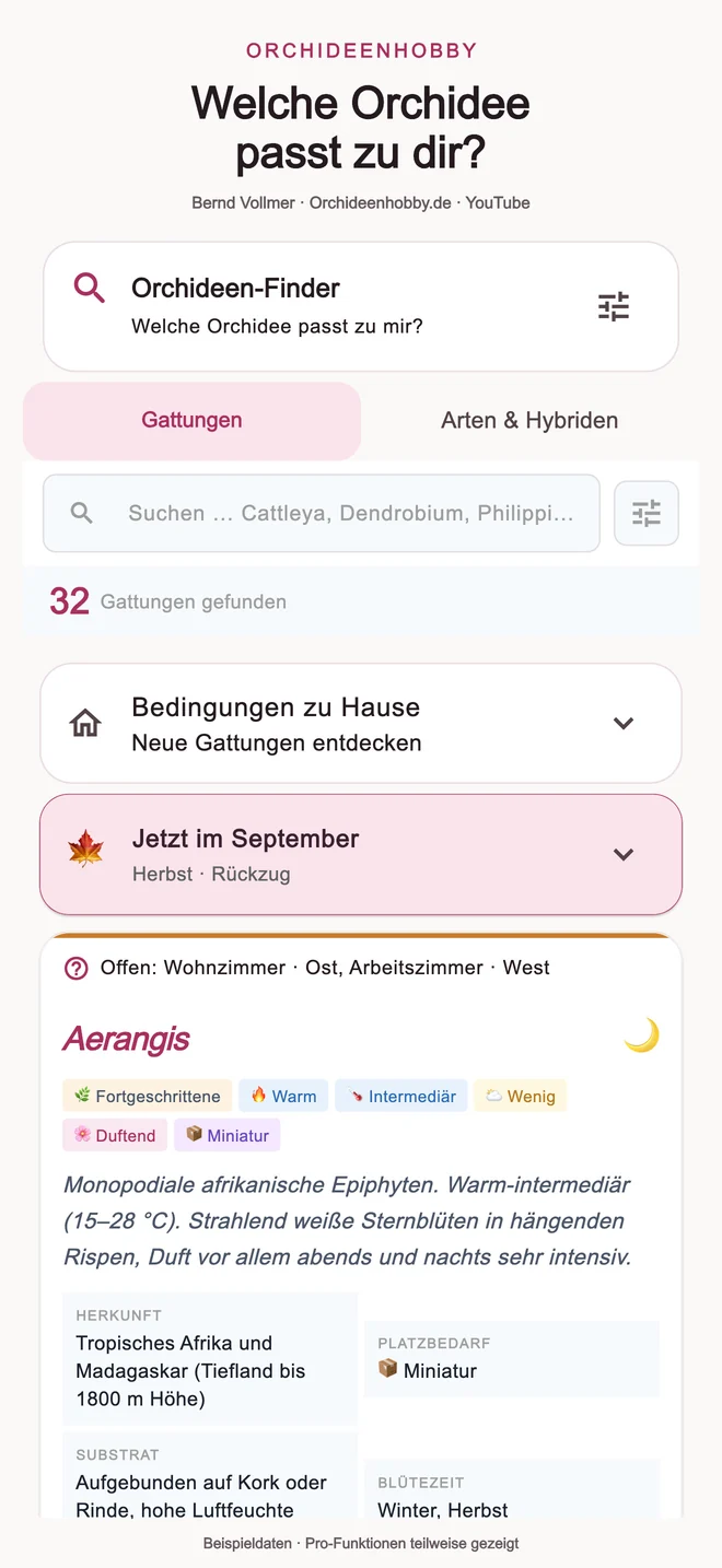 Orchideenhobby App 2.0: Orchideen-Finder mit 32 Gattungen und Gattungsporträt Aerangis